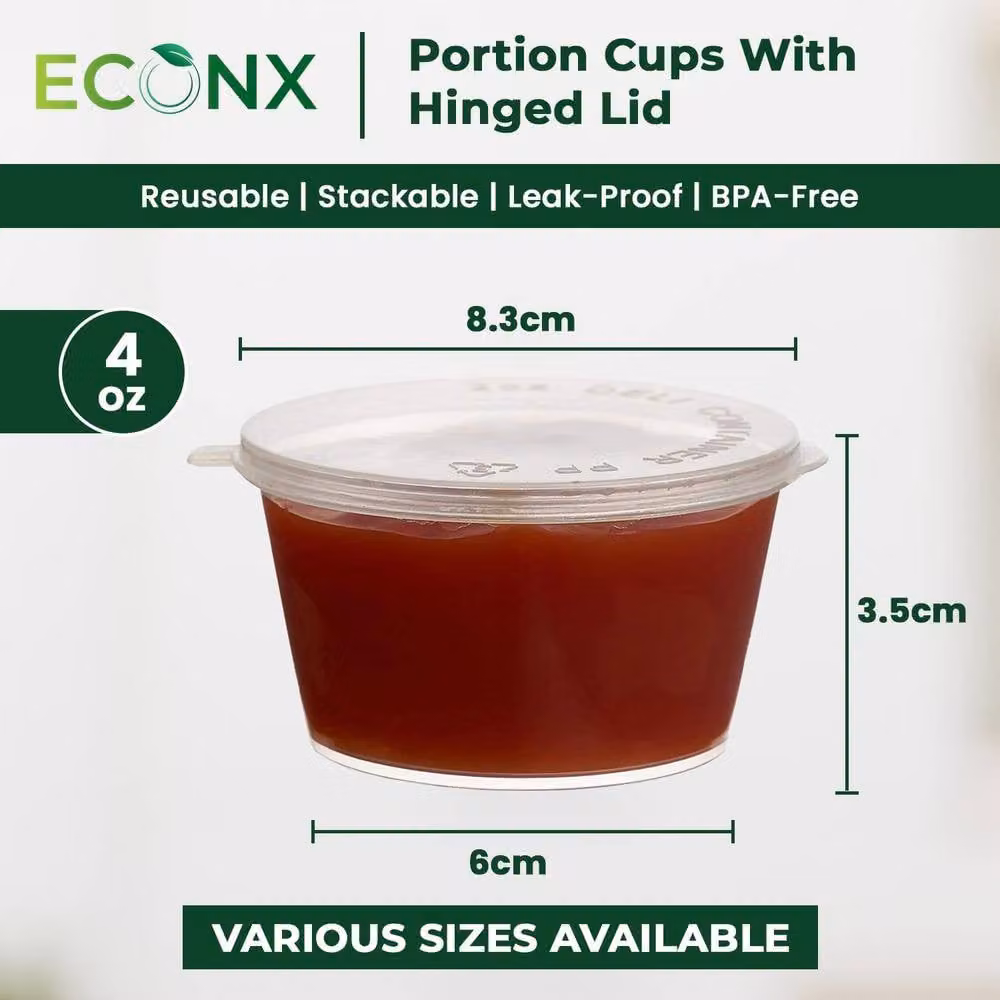 ECONX 1000 Pack Clear Plastic Hinged Sauce Pots with Snap Lids, 4oz Capacity, BPA-Free and Leakproof – 2