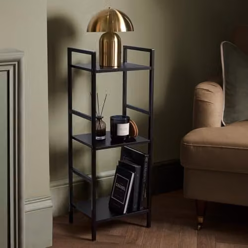 OHS Manhattan 3 Tier Ladder Shelving Unit, Modern Black Wood and Metal Storage Organiser, W/D/H: 80 x 24 x 80 cm – 1