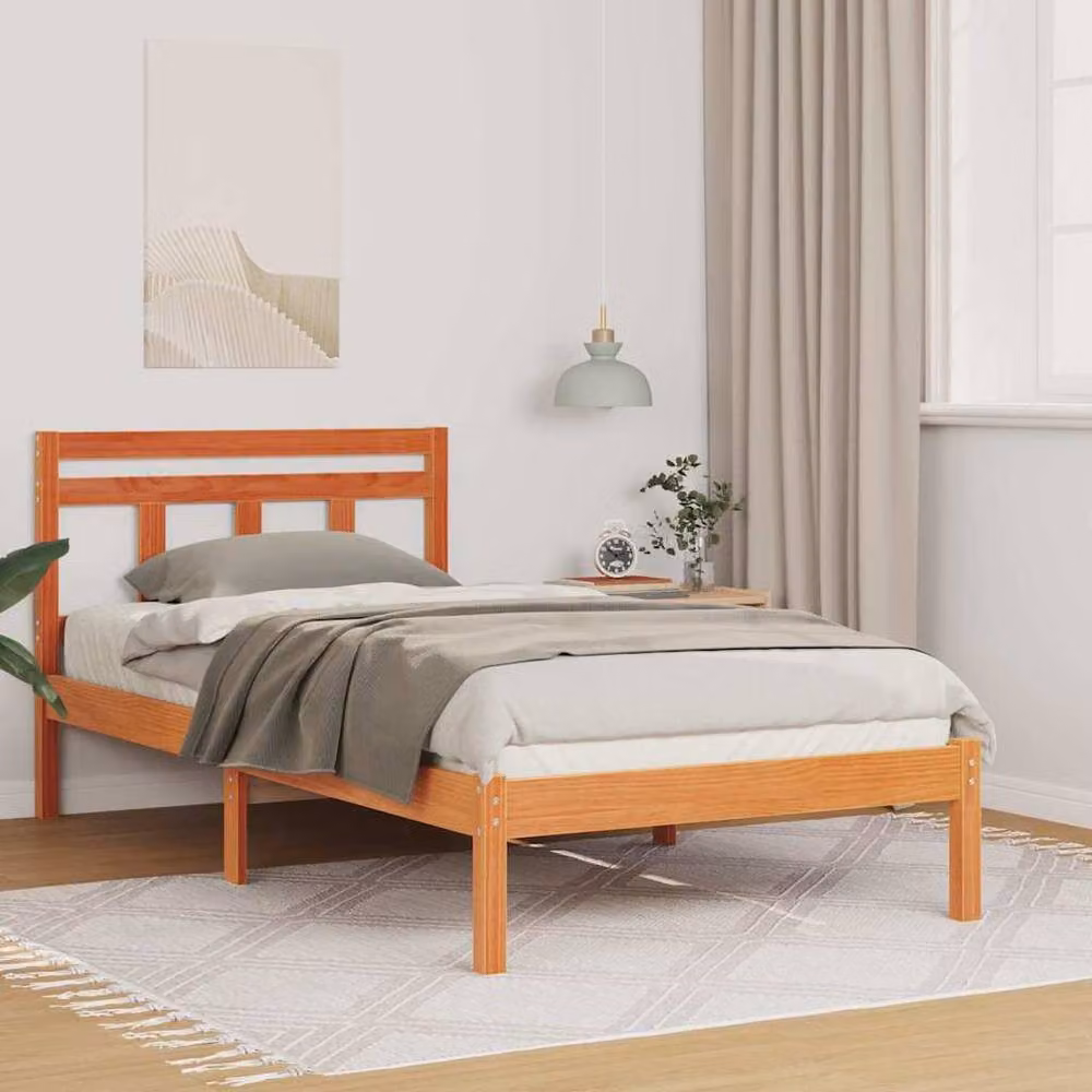 Berkfield Home Brown Solid Pine Wood Bed W: 75 cm, L: 190 cm – 2