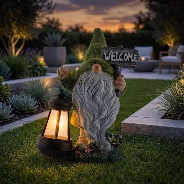 Garden Greatness Welcome Gonk with Solar Lantern, Multicolour
