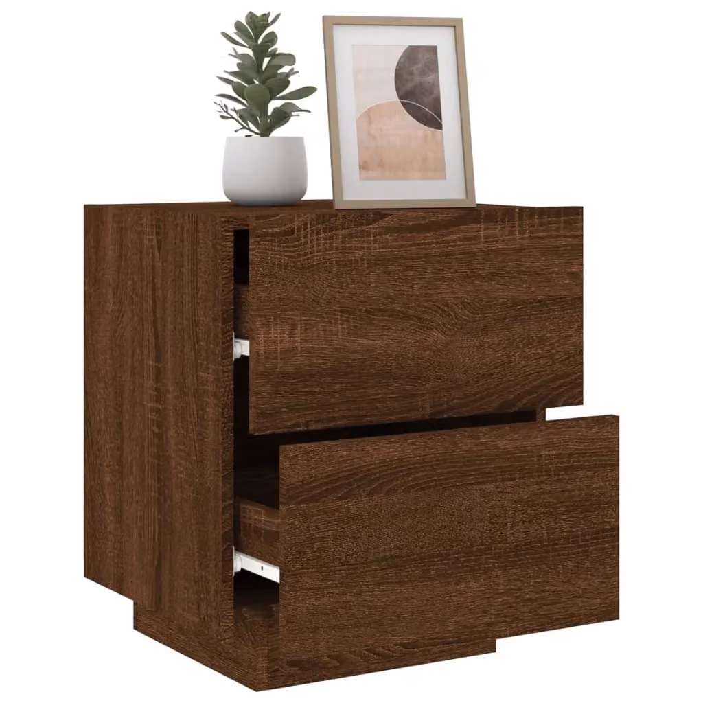 Berkfield Home Set of 2 Modern Brown Oak Bedside Cabinets with Integrated LED Lighting – 4