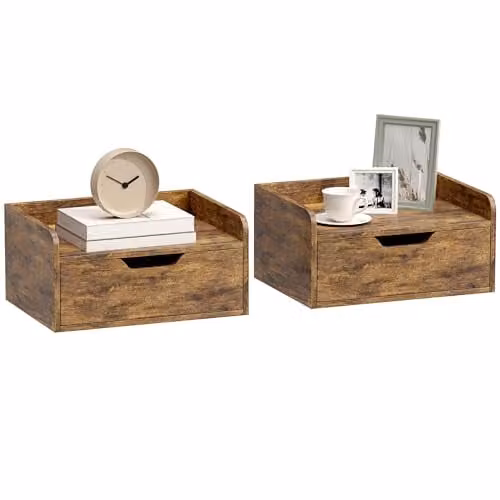 HOMCOM Set of 2 Floating Wall Mounted Nightstands in Rustic Brown
