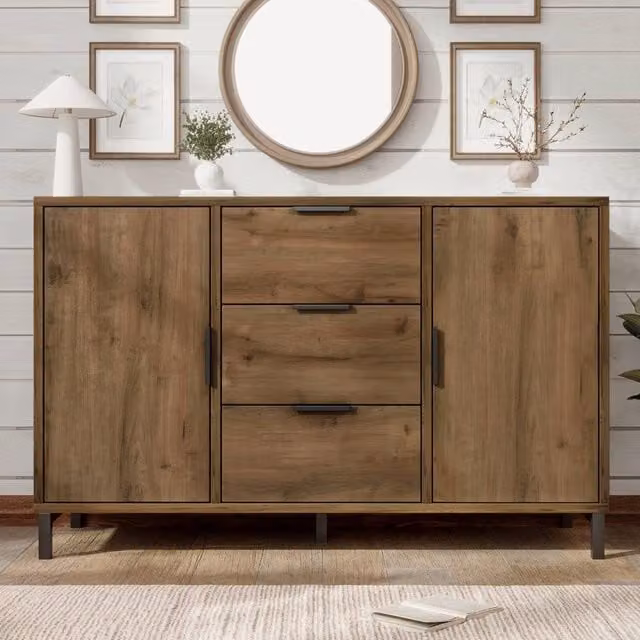 Merax Industrial Oak Sideboard Cabinet in Brown and Black with Wood and Metal Construction – 1