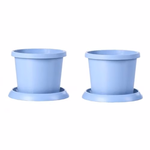 Garden Gear Mayan Blue Flowerpot with Saucer, Weatherproof Recycled Plastic, Diameter: 42 cm, Height: 31 cm, Pack of 2