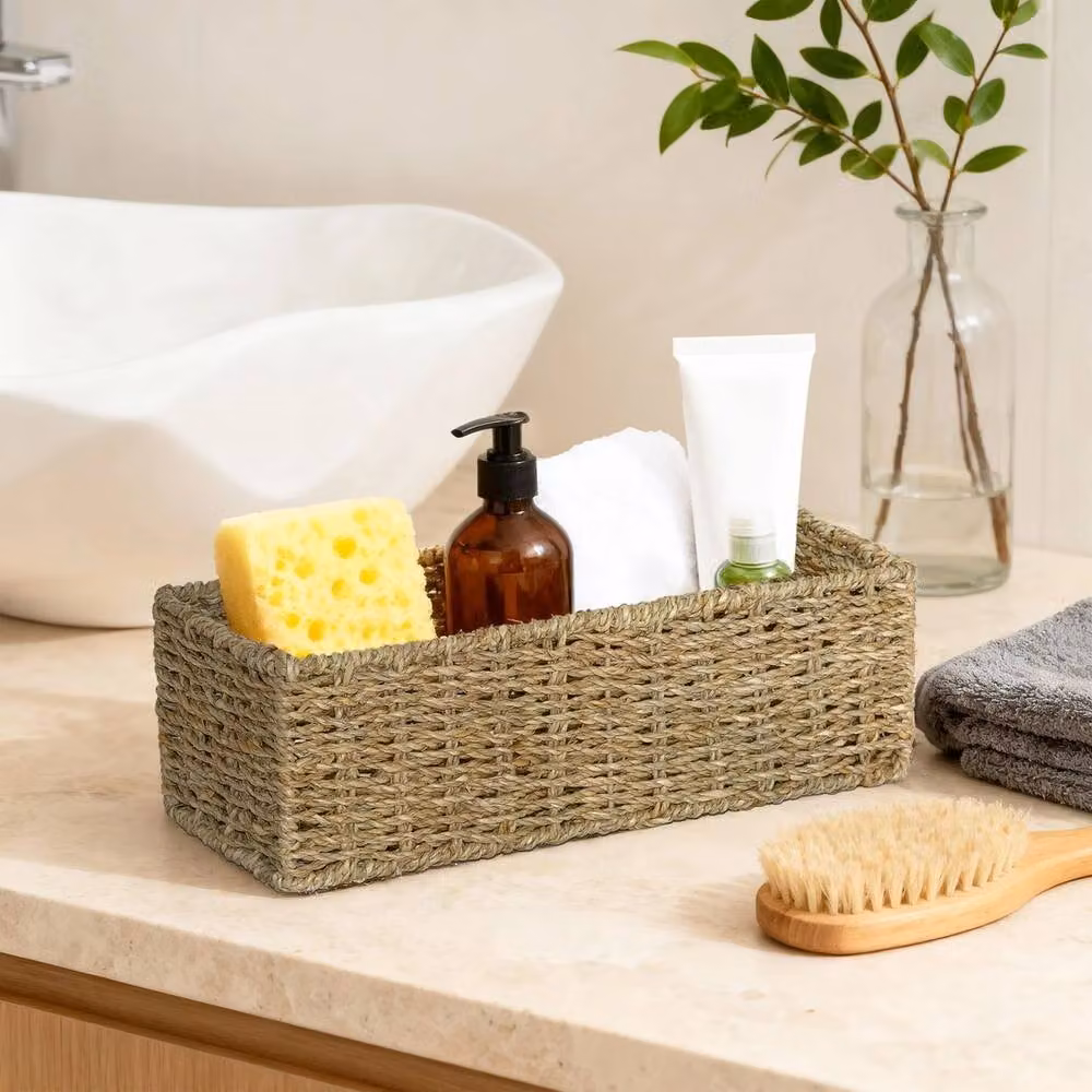 EONLION Brown Seagrass Wicker Open Weave Space-saving Storage Basket W: 50 cm – 3