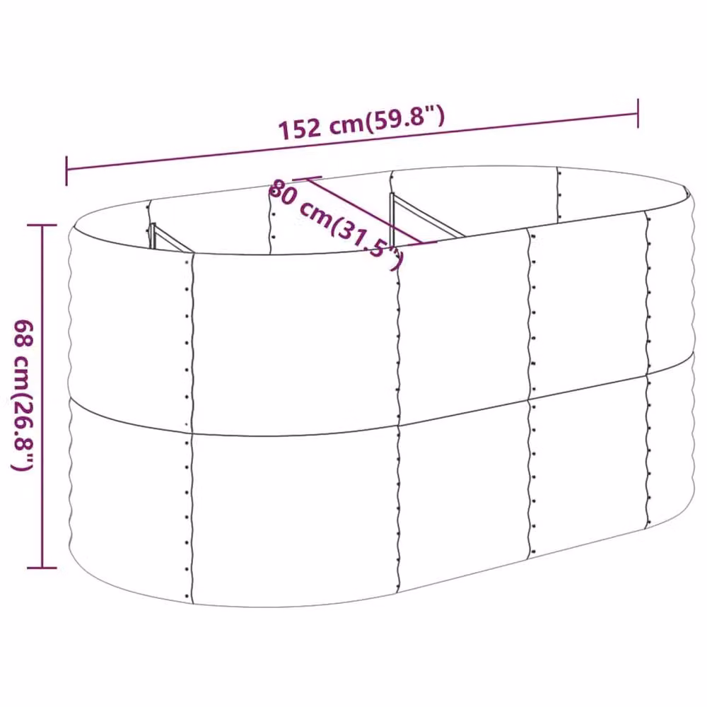 Berkfield Home Garden Grey Powder-coated Steel Raised Bed W/D/H: 152 x 80 x 68 cm – 3