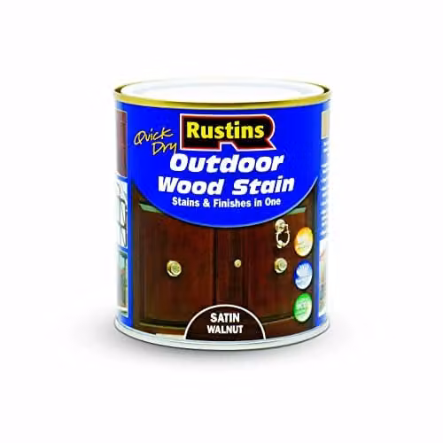 Rustins Quick Dry Outdoor Wood Stain in Satin Walnut, 500ml, Brown – 1