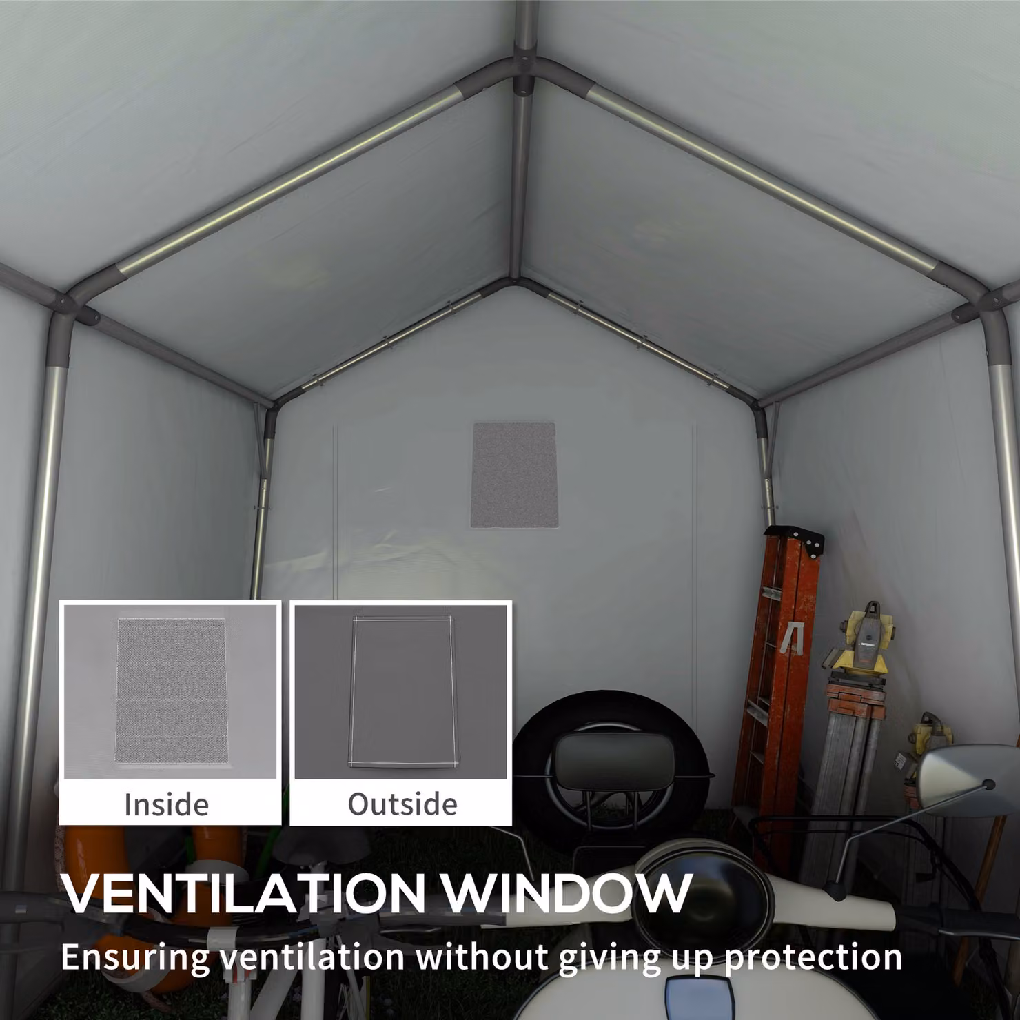 Outsunny Waterproof Portable Garden Storage Tent in Grey with Ventilation Window and Single Door, W/D/H: 300 x 300 x 210 cm – 7