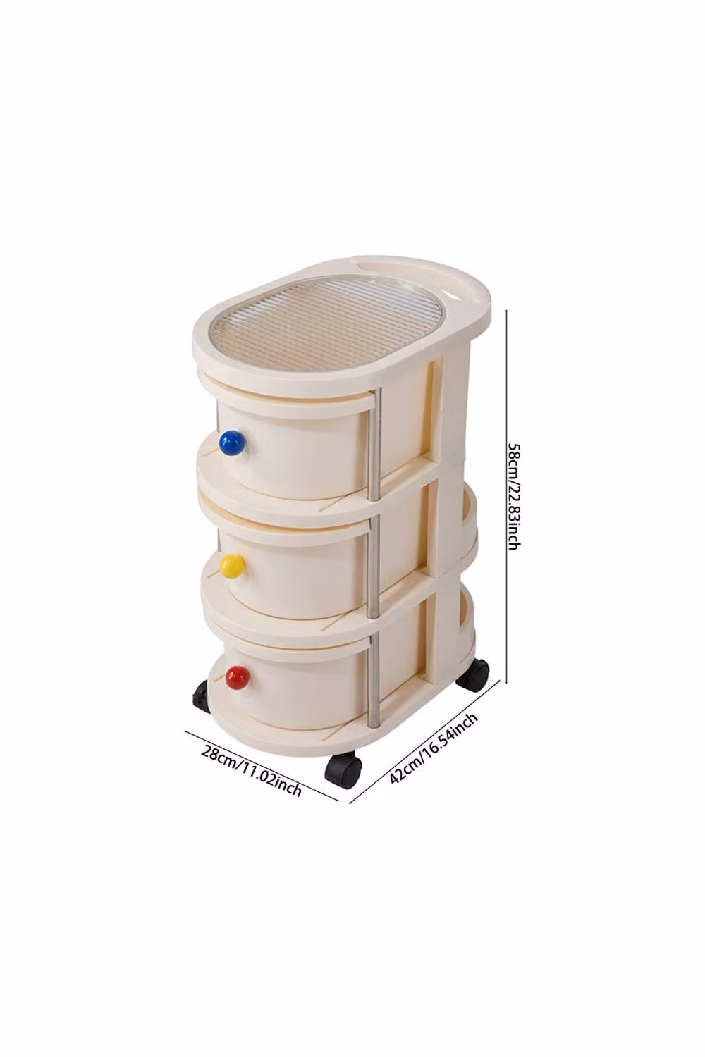 Living and Home 3-Tier Rolling Storage Cart with Drawers and Lockable Casters in Cream – 4