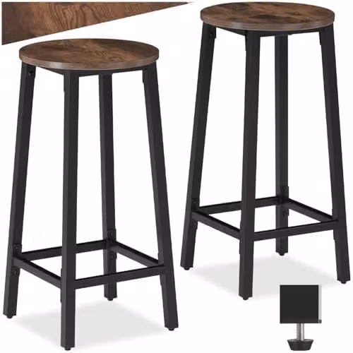 tectake Set of 2 Corby Industrial Bar Stools with Wooden Seats in Brown