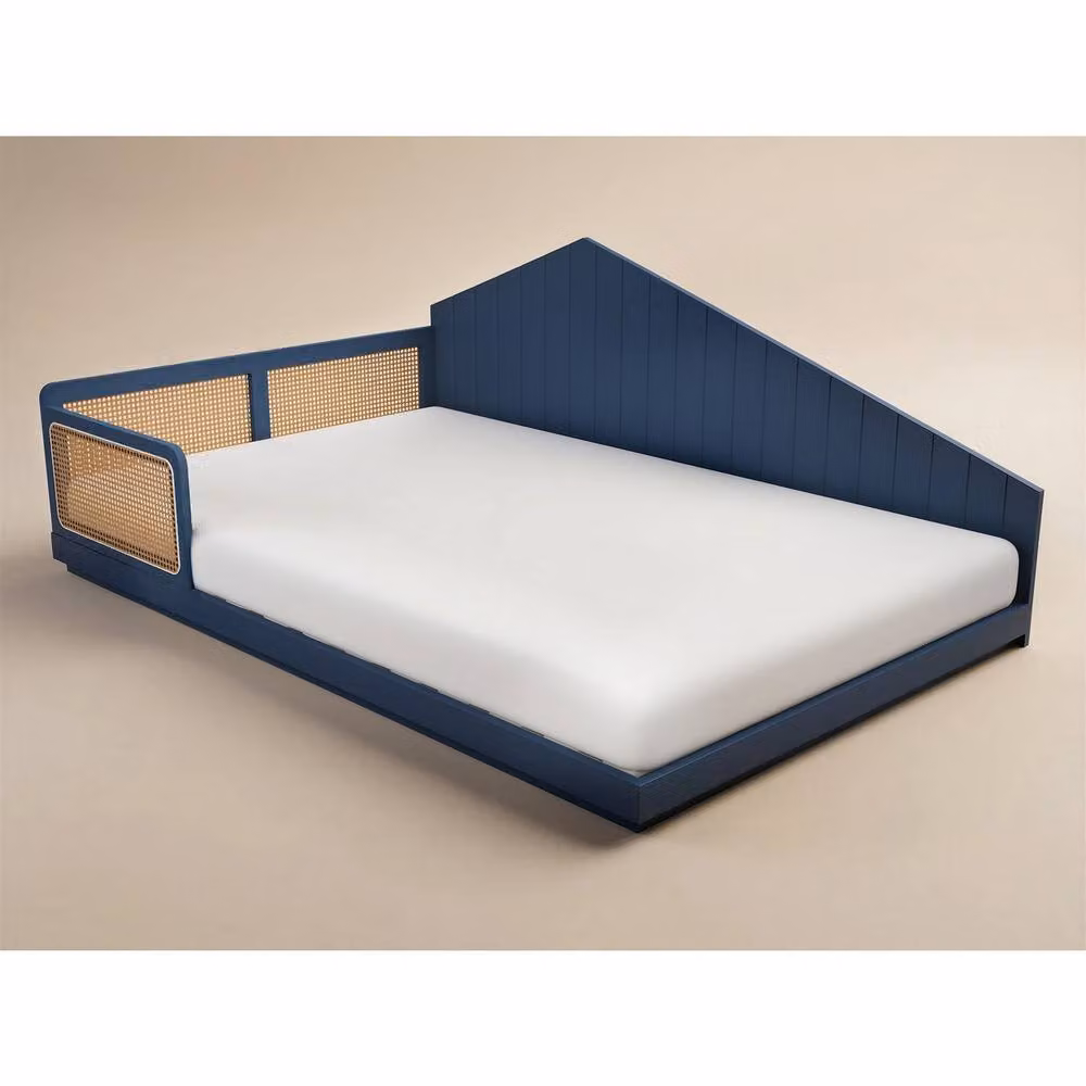 Flair Carter Small Double Montessori Bed with Rattan Panels in Blue, H: 126.5 cm x W: 120 cm x D: 196.4 cm – 3