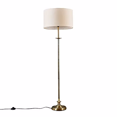 MiniSun Antique Brass Sconce Floor Lamp with Beige Fabric Drum Shade