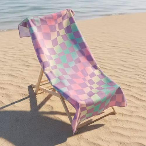 OHS Multicolour Checked Microfibre Beach Towel, Quick Drying and Fluffy, W/H: 71 x 152 cm – 1