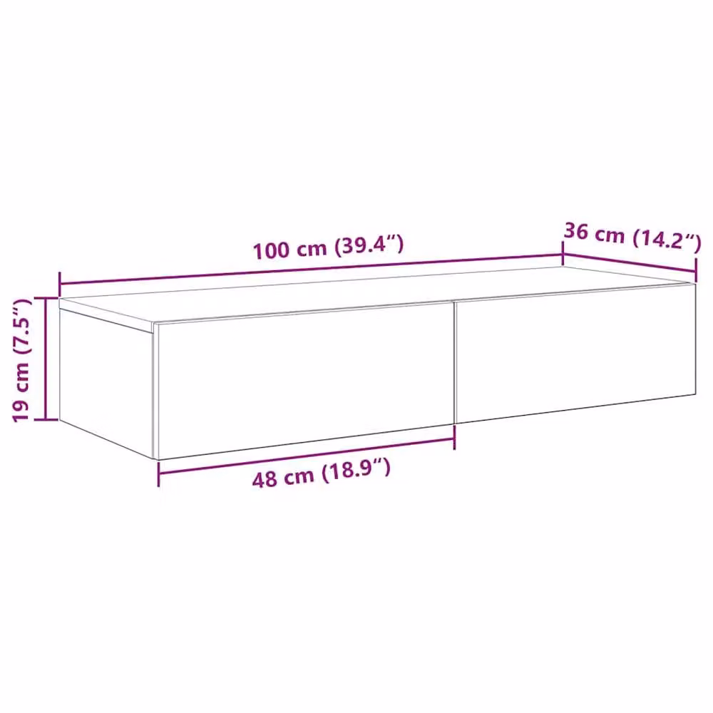 Berkfield Home Wall Shelf with Drawers in Grey Sonoma, W/D/H: 100 x 36 x 19 cm – 2