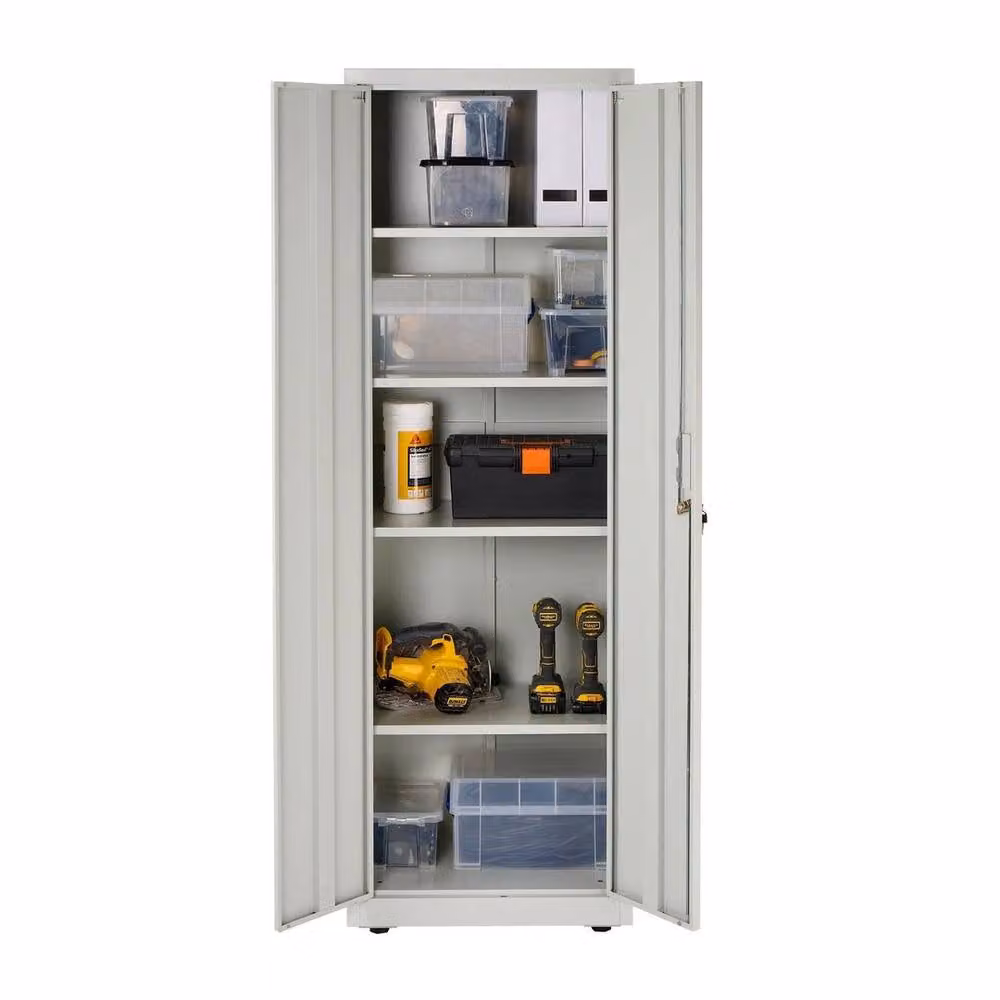FLAVORA Metal Storage Cabinet in Grey with Adjustable Shelves and Lock, H 180 x W 60 x D 40 cm – 2