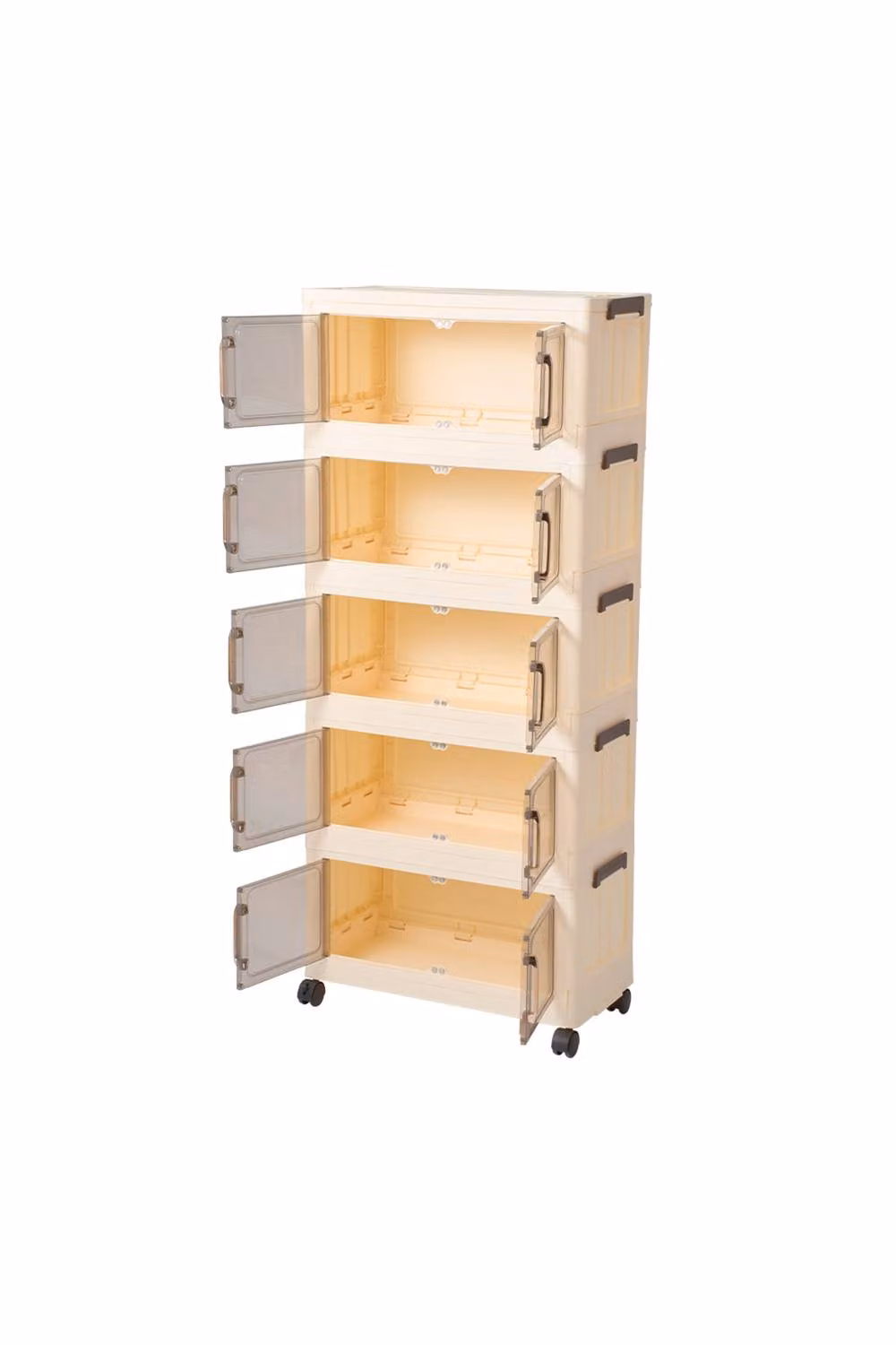 Living and Home 5/4 Tier Foldable Rolling Plastic Storage Cabinet with Magnetic Doors in Cream – 2