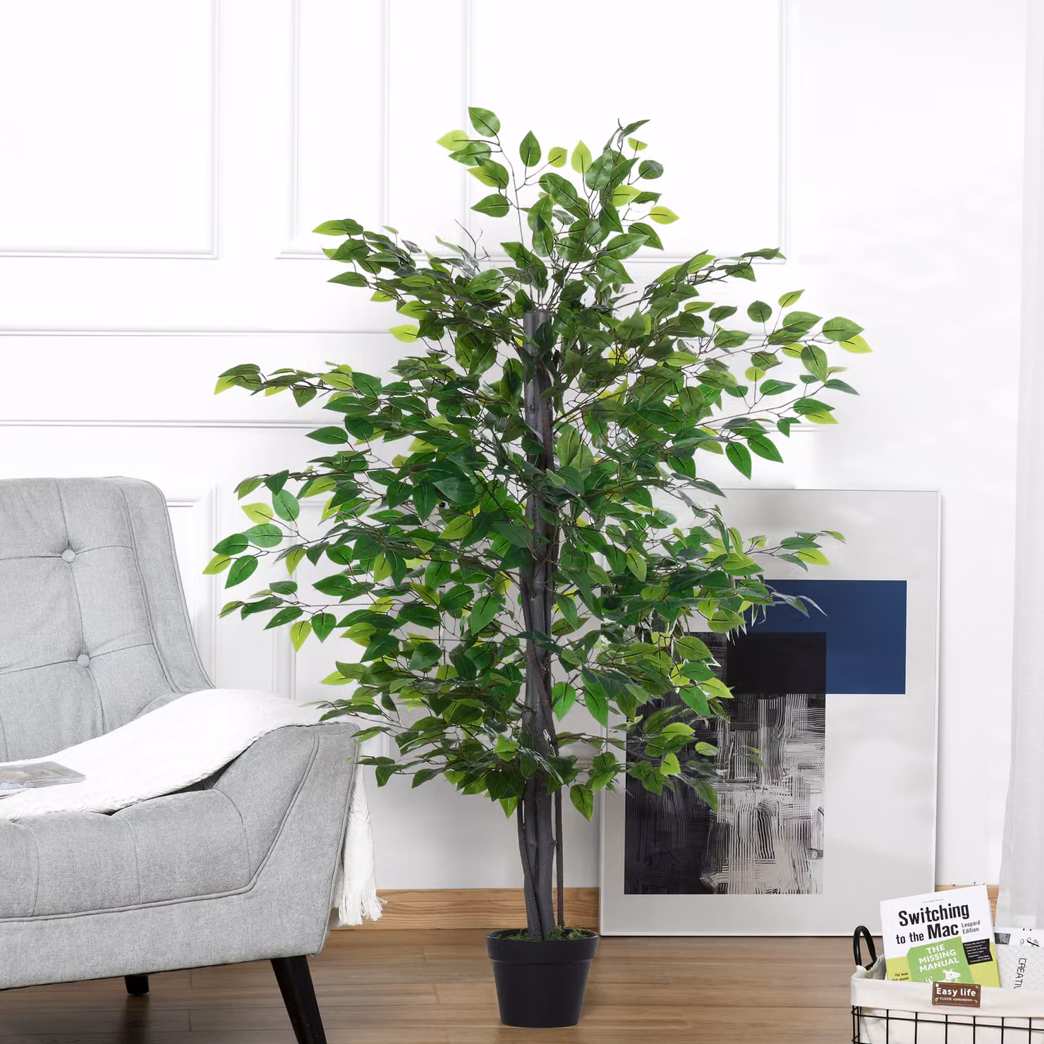 Outsunny 145cm Artificial Banyan Tree in Green with Cement Pot – 2