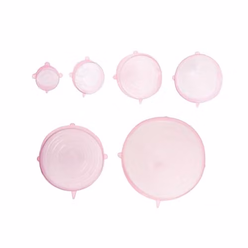 Orsina Set of 6 Pink Silicone Stretch Lids, Airtight and Leakproof Flexible Covers for Jars and Containers