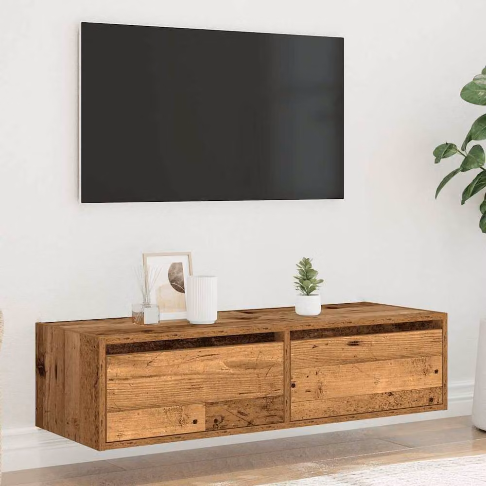 Berkfield Home TV Cabinet with LED Lights in Brown Old Wood, W: 100 cm, D: 35.5 cm, H: 25 cm – 4