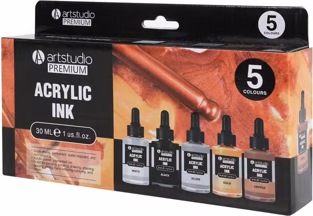 Art Studio Premium 5 Piece Multicolour Acrylic Ink Set for Professionals