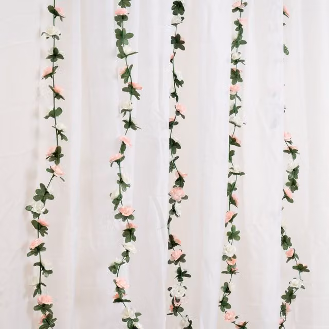 Scottish Everlastings Ltd Mini Rose Floral Hanging Garland in White and Light Pink, Pack of 6, 180 cm
