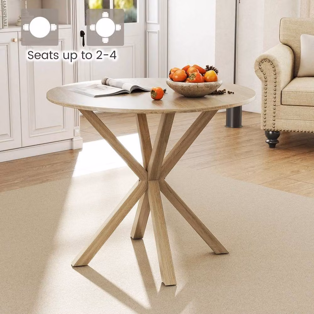 NESTLUNE Brown Rubberwood Round Dining Table and Coffee Table with Rustic Finish, W/D/H: 90 x 90 x 15 cm – 2