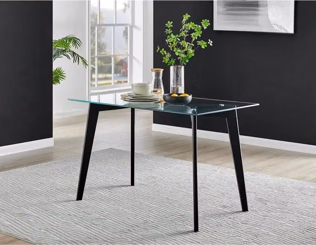FurnitureboxUK Malmo 4 Seat Rectangular Glass and Black Beech Wood Dining Table