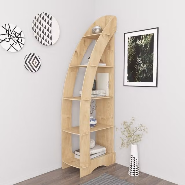 Decorotika Modern Corner 5-Shelf Bookshelf in Oak Brown