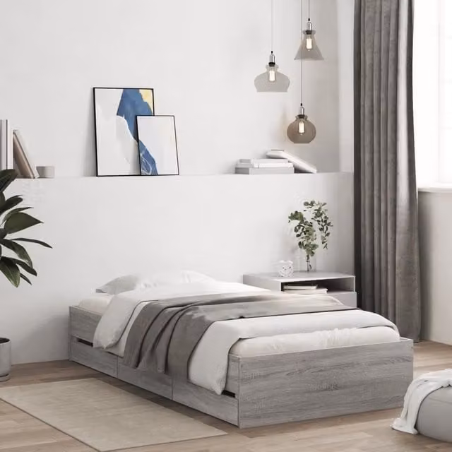 Berkfield Home Bed Frame with Drawers in Grey Sonoma, W/D/H: 90 x 200 cm – 1