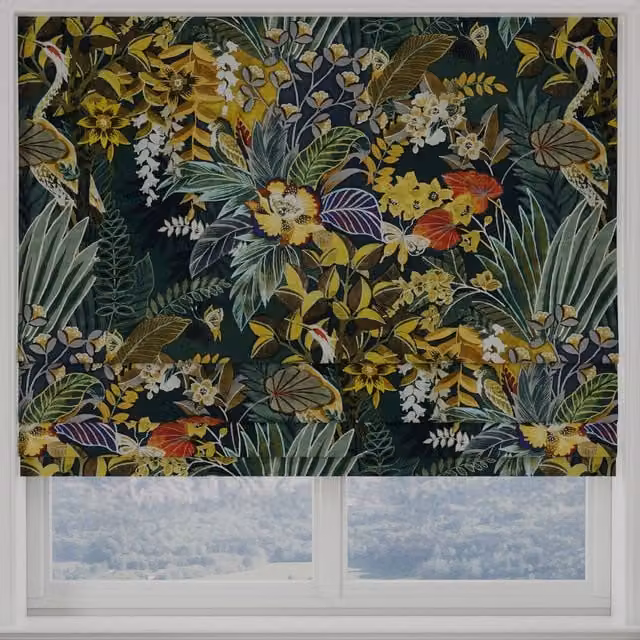 Terrys Hidden Paradise Made to Measure Floral Roman Blind in Emerald Green, Blue and Multicolour