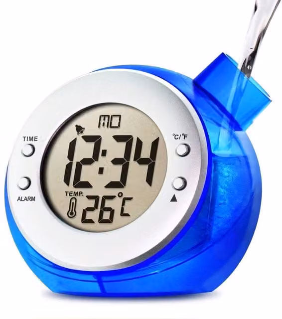 Smart Living Blue Water Powered Multi Function Digital Kettle Shaped Tabletop Desk Clock