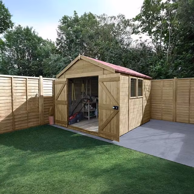 Forest Garden Timberdale Pressure Treated Apex Wood Shed in Brown and Yellow