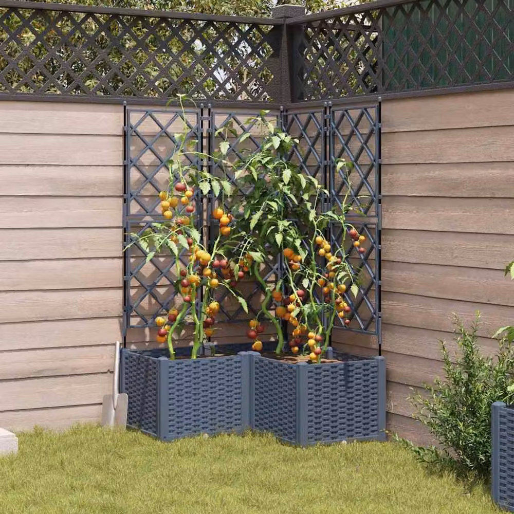 Berkfield Home Garden Planter with Trellis, 3 Piece Set, Grey, W/D/H: 80 x 80 x 143 cm – 3