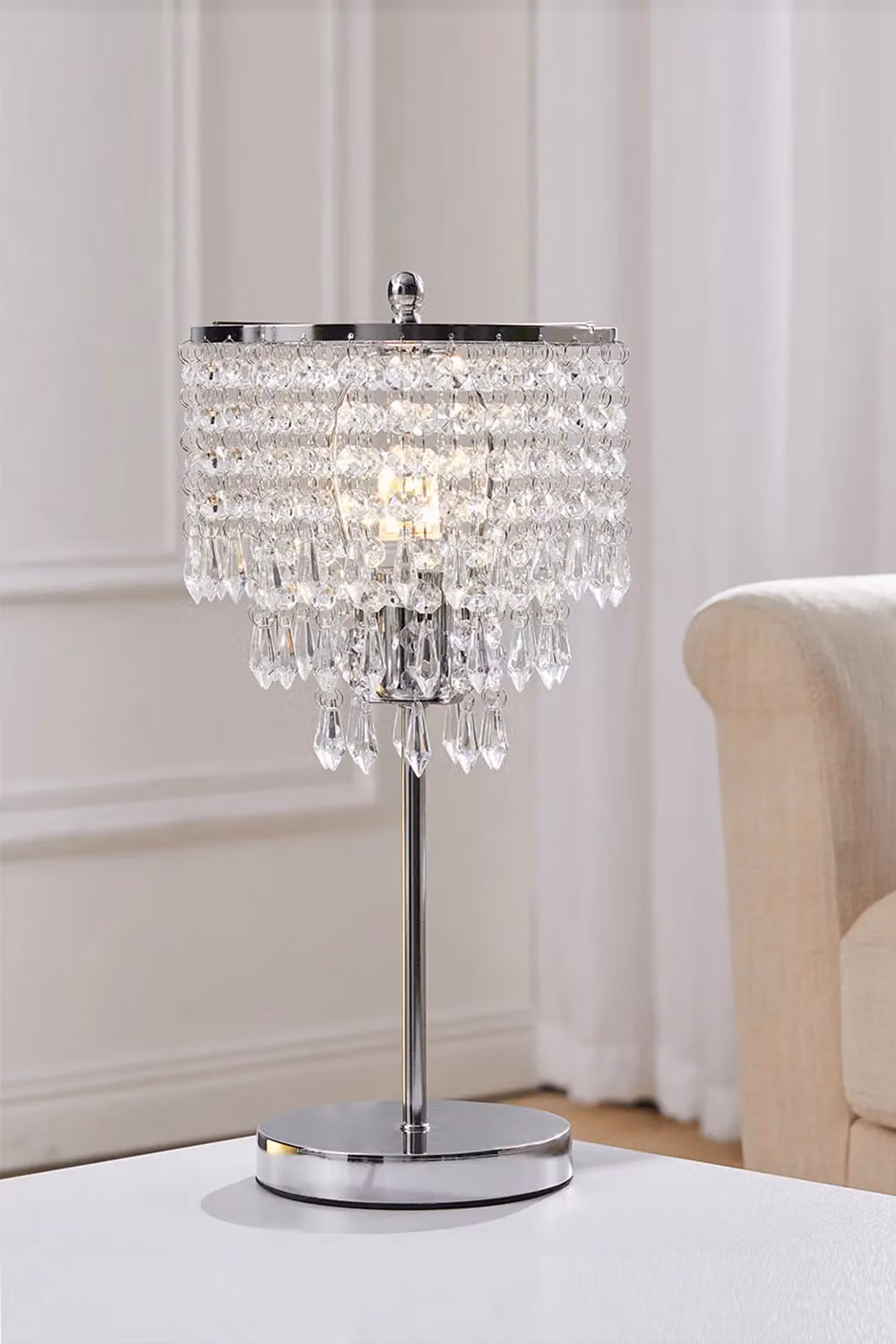 Living and Home Small Crystal Table Lamp with Round Base in Transparent and Multicolour – 5