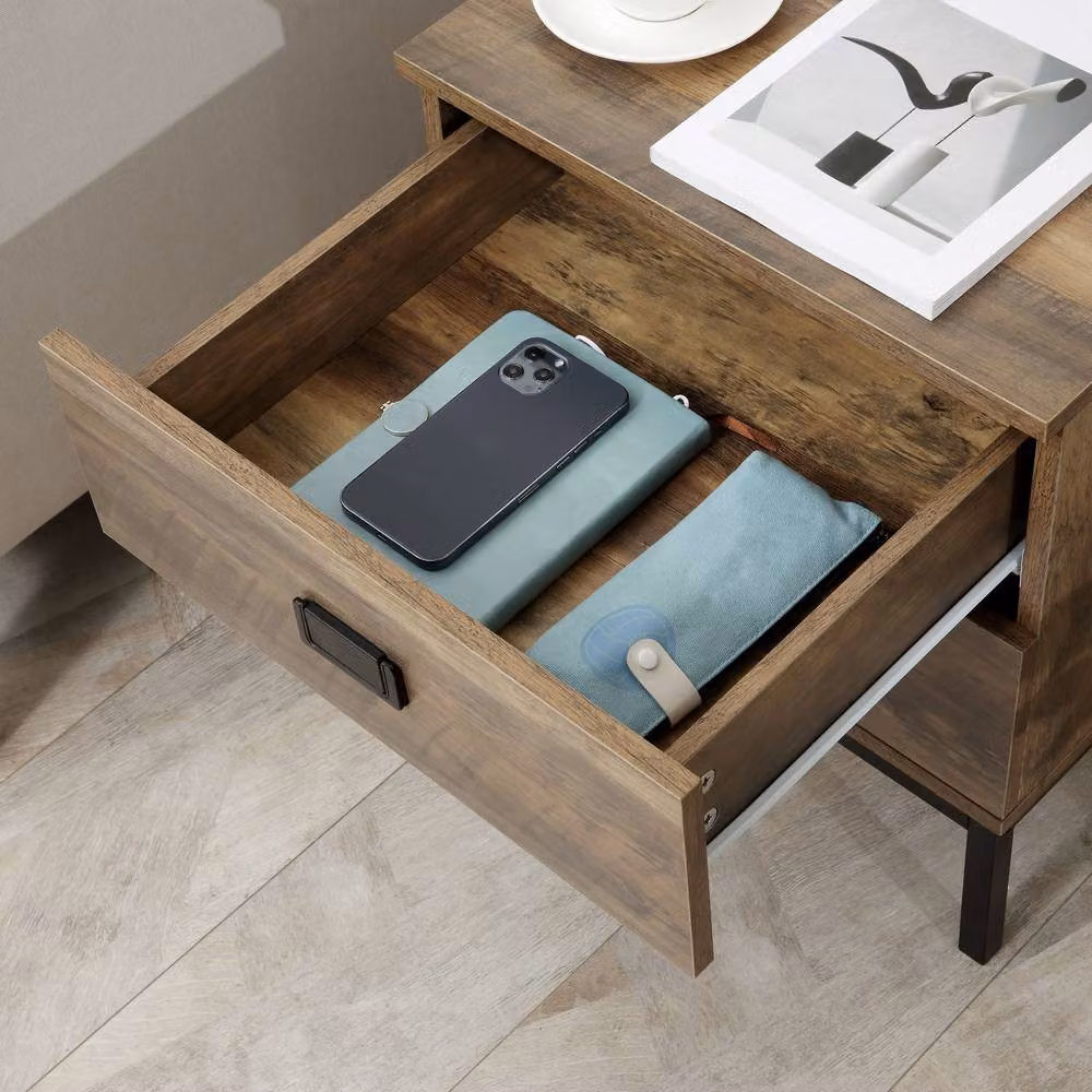 ERGOVEXA Retro Industrial Bedside Table with 2 Drawers, Brown and Black – 5