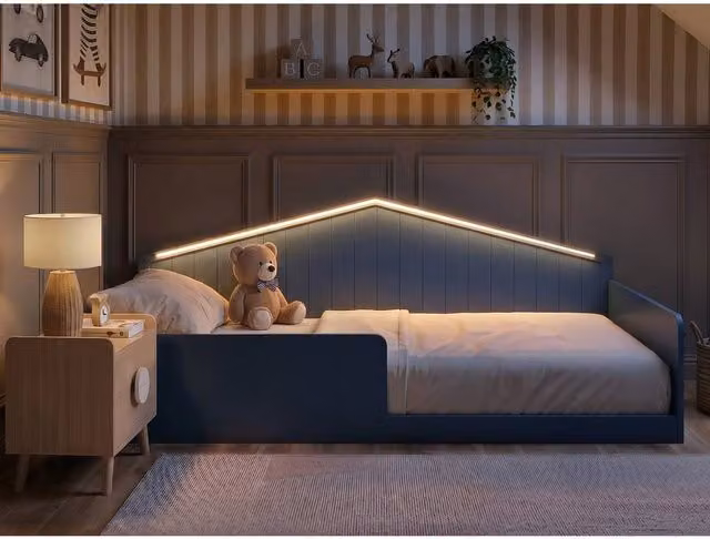 Flair Wilbur Small Double Montessori Bed with LED Lighting in Navy Blue