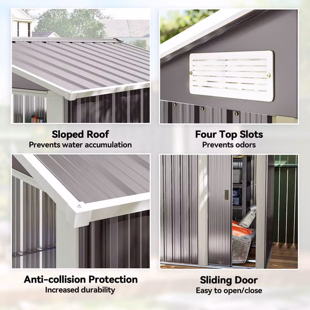 Rolipo Grey Metal Pent Garden Shed with Foundation Kit, W: 152 cm, D: 132 cm, H: 188 cm – 6