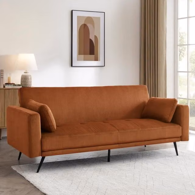 Tom Upholstered Click-Clack Sofa Bed in Burnt Orange Cord