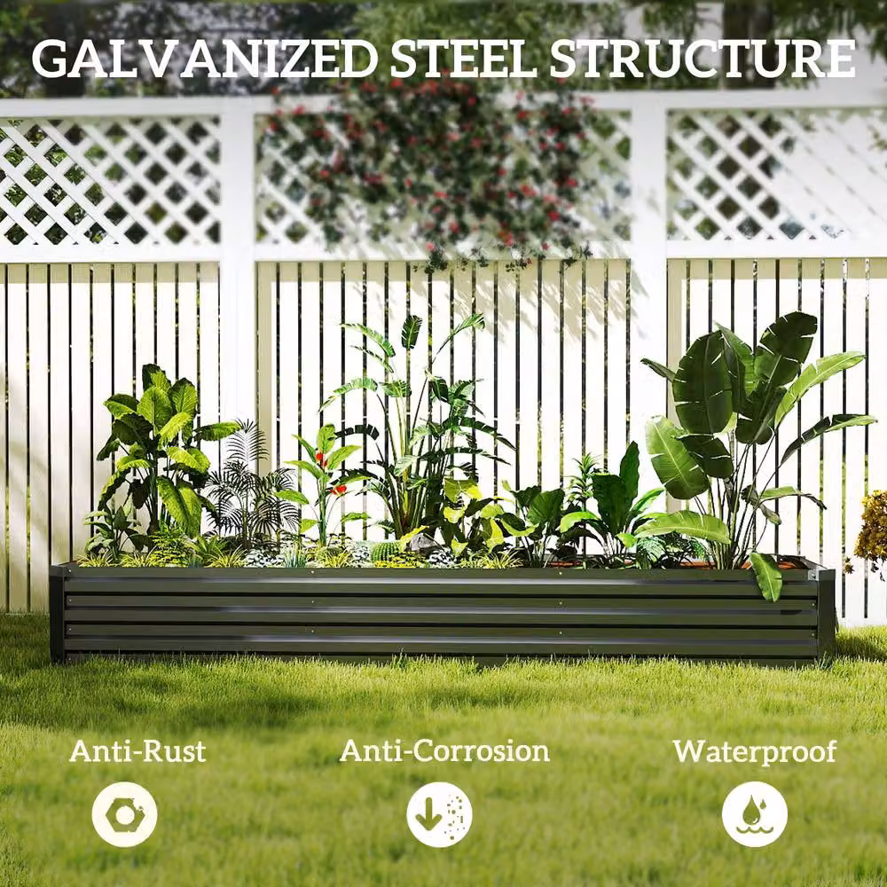 OUTSUNNY Galvanised Steel Raised Garden Bed, Anthracite Grey, W: 240 cm, D: 60 cm, H: 30 cm – 4