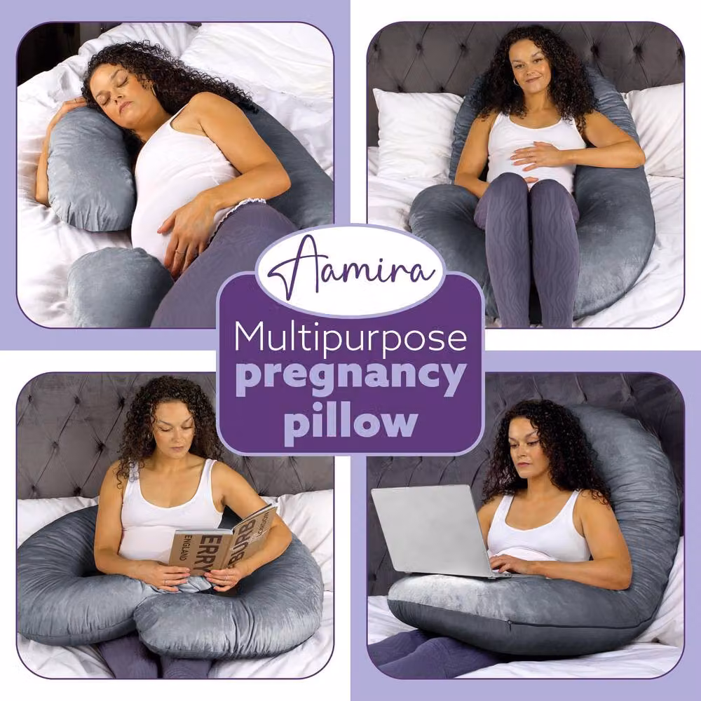 Aamira Dark Grey C Shaped Memory Foam Pregnancy Maternity Pillow, W/D/H: 140 x 65 x 20 cm – 7