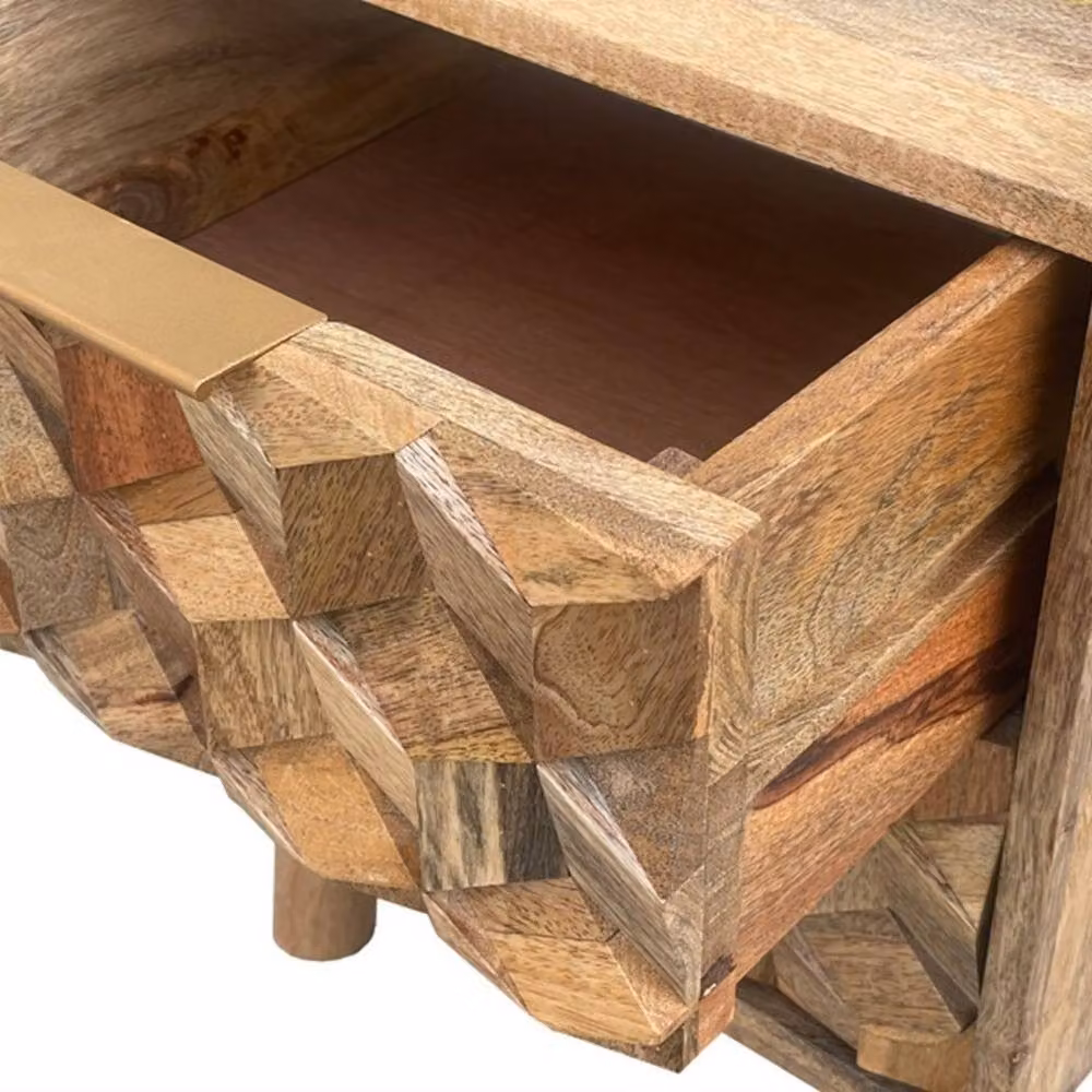 Jaipur Furniture Ltd Geometric 2 Drawer Bedside Table in Mango Wood, Brown, W: 40 cm, D: 40 cm, H: 50 cm – 4