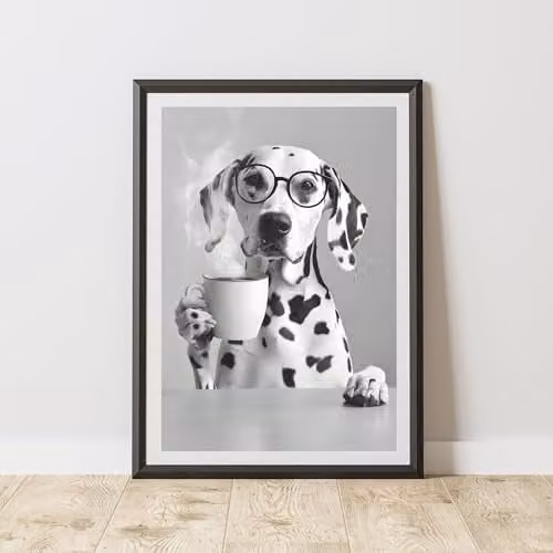 60 Second Makeover Funny Dalmatian Drinking Coffee Paper Poster, A3, Multicolour