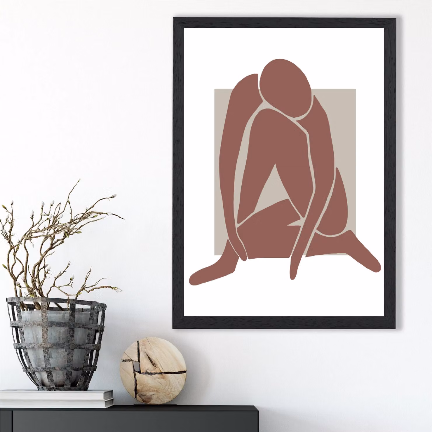 ARTZE Matisse Abstract Portrait Framed Print in Nude Neutral Colours with Black Frame, A4 – 2