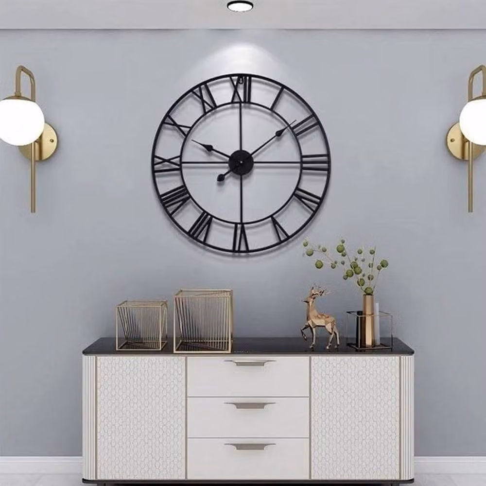 PAWNORA Modern Round Black Metal Analog Wall Clock, Diameter: 50 cm – 4