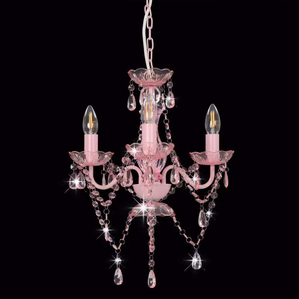 Berkfield Home Round Pink Glass and Metal Chandelier with Beads, 3 x E14 – 2