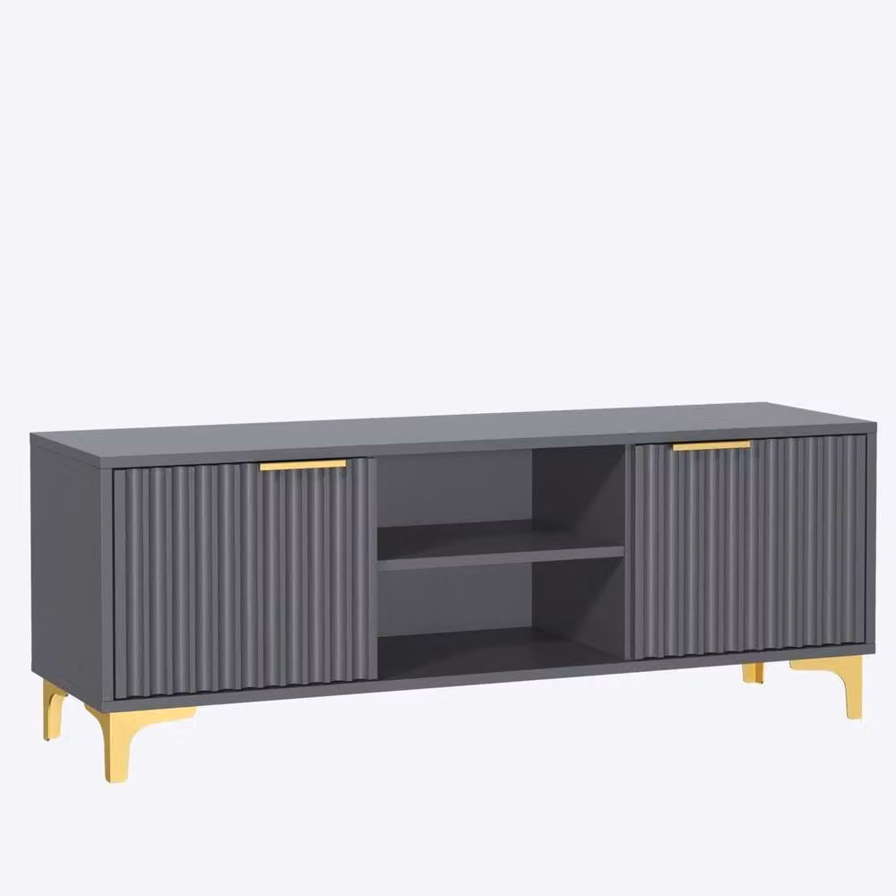 PAWNORA Modern Geometric TV Unit and Sideboard Cabinet in Grey and Gold, Width: 120 cm – 2