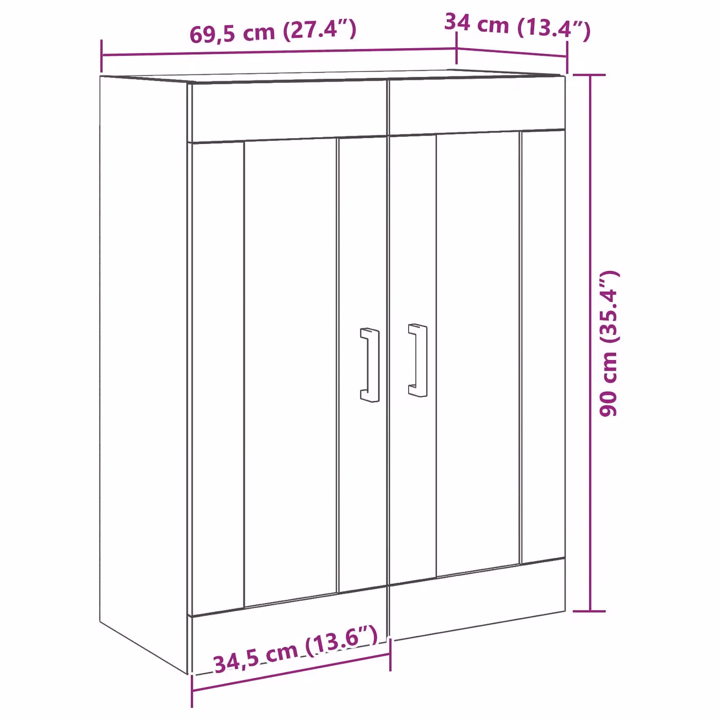 Berkfield Home Modern Wall-Mounted Cabinet with Glass Doors in Black Oak, W: 69.5 cm, D: 34 cm, H: 90 cm – 6