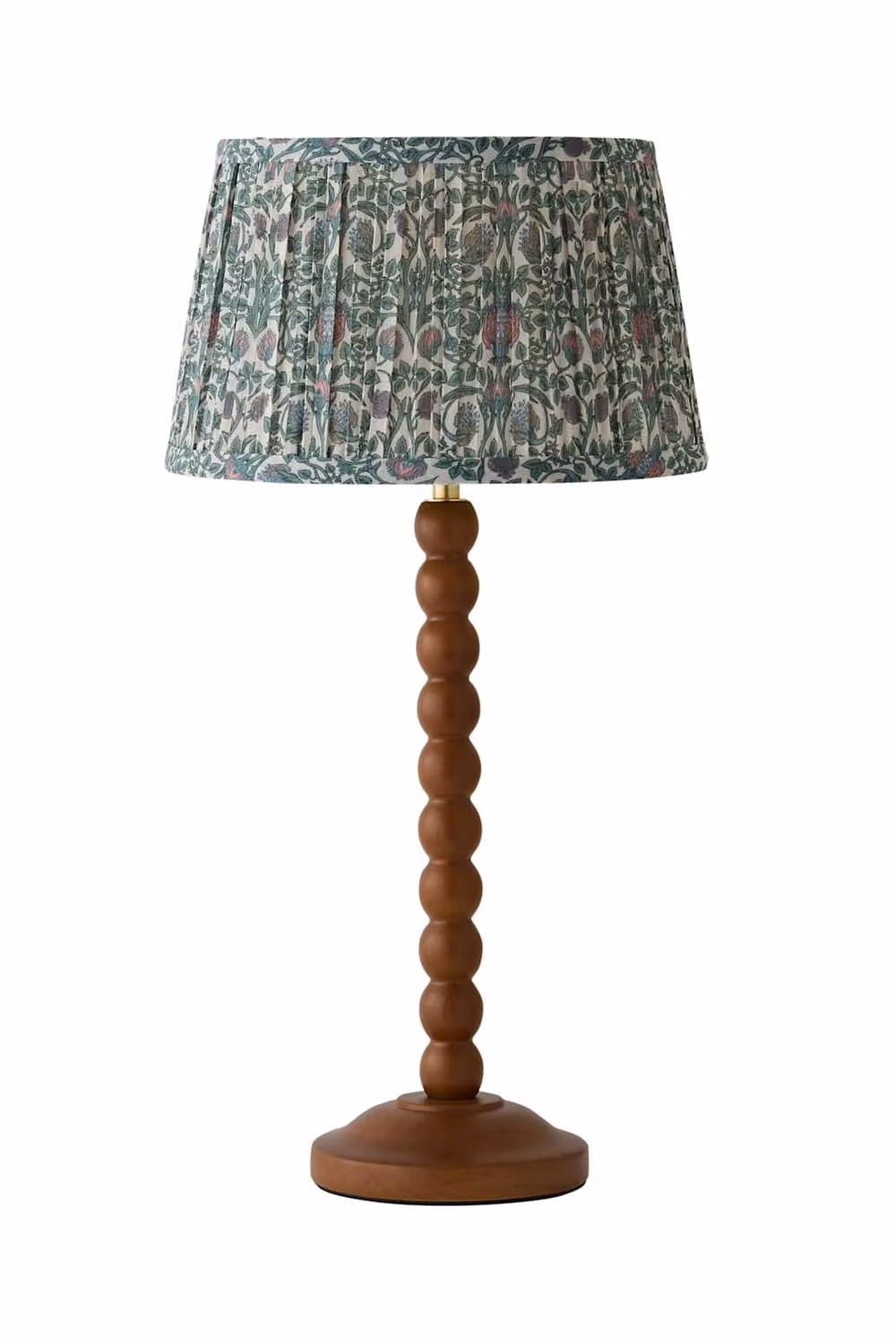 ValueLights Bobbin Floral Printed Pleated Shade Walnut Bobble Table Lamp with Bulb in Green and Beige – 3