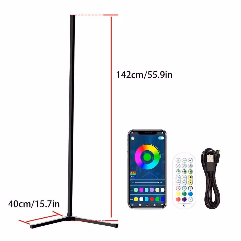 EONLION Smart LED Corner Floor Ambient Lamp with Remote Control and Bluetooth, Black, Height: 142 cm – 2