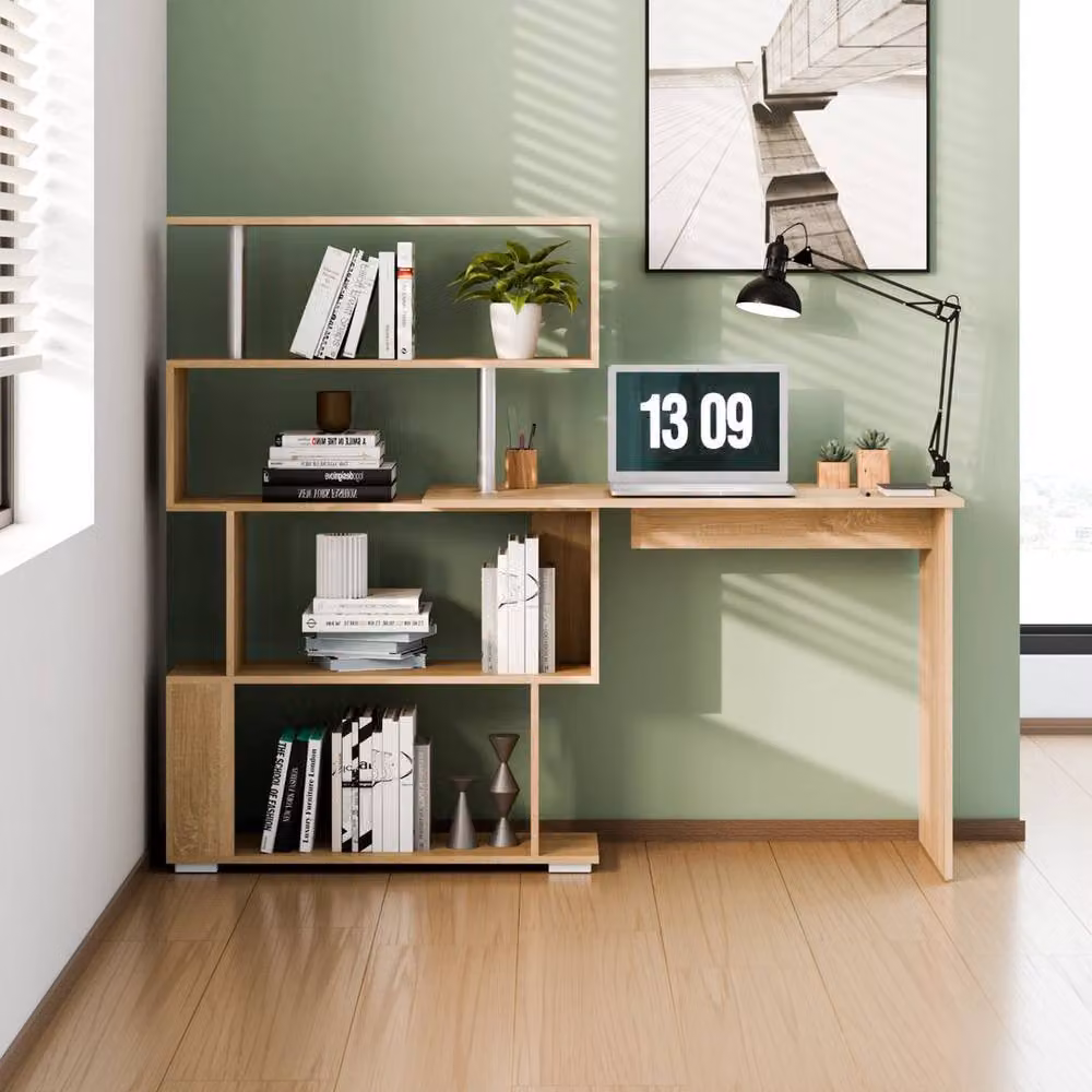 KORVIXA Modern Corner Computer Desk in Brown with Rotating Top, W/D: 100 x 100 cm – 3